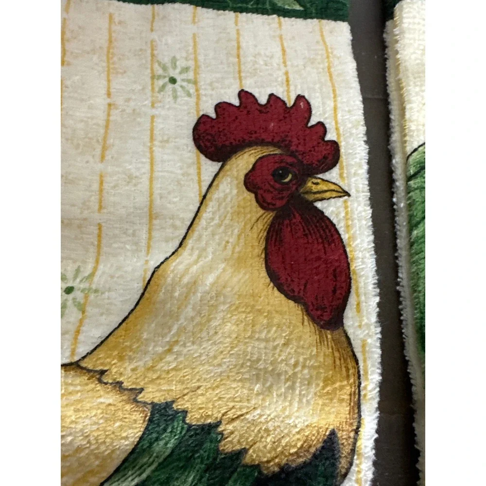 Franco Rooster Kitchen Towels Set of 2 Farmhouse French Country Cream Green Red